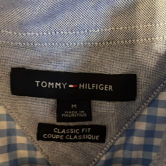 Tommy Hilfiger men’s shirt medium blue white gingham check button down casual - Picture 4 of 6